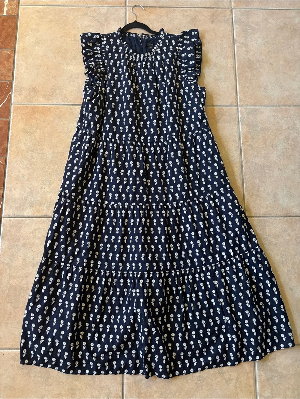 J.Crew Navy Blue Floral Ruffle Dress NWT